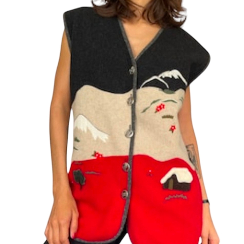 Vintage embroidered folk scene wool vest - Picture 7 of 10